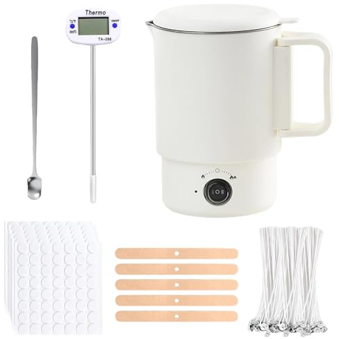 LUPATDY kit para Hacer Velas 800ml, Regalo Bricolaje, Kit Velas con 2 Niveles Potencia, Incluye Derretidor Cera, Termómetro, Mechas para Vela,Pegatinas para Mechas,Soporte para Mecha y Cuchara