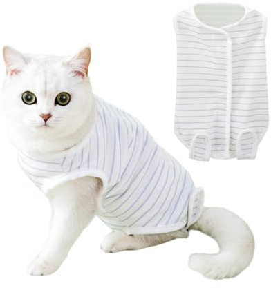 KEWUF Body Post operatorio Gatto Tuta per Recupero Gatti, Post Operatoria per Cani Gatti, Colletto Alternativo Anti-Leccato per Gattini Tutina Professionale per Ferite Addominali o Malattie(Grigio, L)