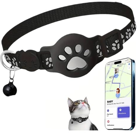 Collar rastreador de gatos para gatos pequeños, rastreador GPS en tiempo real sin tarifa mensual, no requiere SIM, grabador antipérdida, collares GPS para mascotas, funciona solo con iOS, impermeable