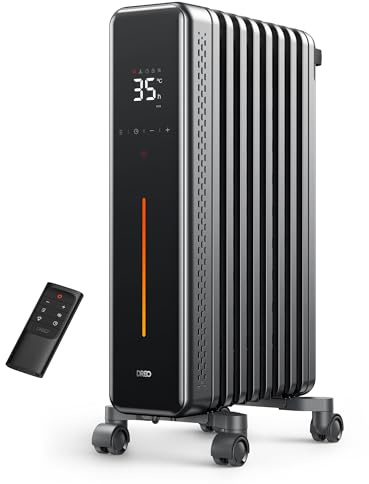 Dreo 9 Fins Oil Filled Radiator for Large Room, 2000W Silent Electric Heater with Temp Display, Digital Thermostat, Remote,Space Heaters for Home Low Energy, 7 Safety Protection, 24H Timer, OH521