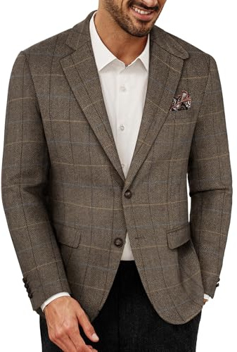 PJ PAUL JONES Blazers de Hombre Mezcla de Lana Chaqueta de Traje Casual Chaqueta Vintage de Tweed, café, L