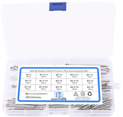 Assortiment de 150 broches fendues en acier inoxydable de tailles multiples pour broches fendues résistantes à la connexion