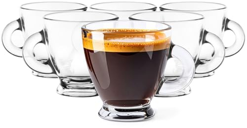 Glasmark KROSNO 1992 Juego de 6 Vasos de Espresso 85 ml con Asa - Pequeñas Tazas de Cristal para Café Solo y Ristretto - Hogar Restaurante y Hotel - Aptos para Lavavajillas - Roma