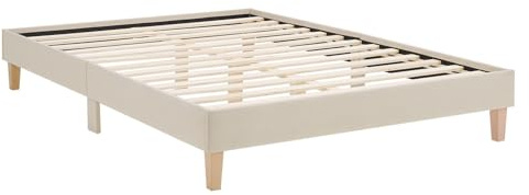 Homestyle4u Lit futon, 140 x 200 cm, avec sommier à lattes, rembourré, beige, article 3232