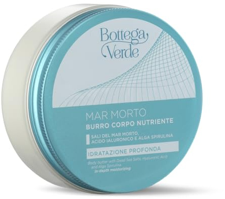 Bottega Verde - Burro Corpo Idratante Mar Morto 150 ml, con Sali del Mar Morto, Acido Ialuronico e Alga Spirulina, Idratazione Profonda, Pelle Morbida e Tonica, Pelle Secca e Molto Secca
