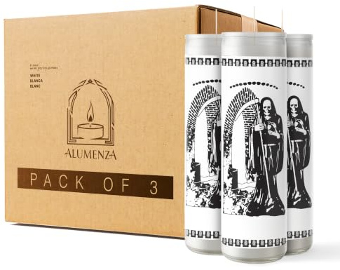 Alumenza 3pk Santa Muerte Holy Death 90hr Prayer Devotional Candles Glass