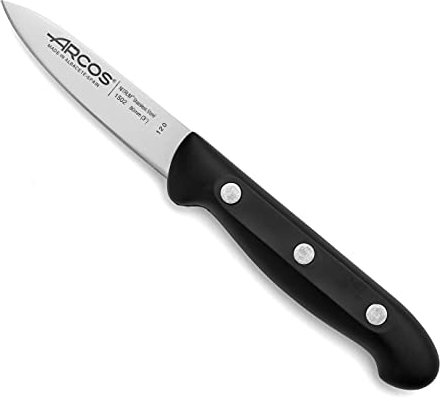 Arcos Coltello per Sbucciare in Acciaio Inossidabile per Cucina Professionale, Manico Ergonomico in Poliossimetilene, Lama da 80 mm, Nero, Serie Maitre