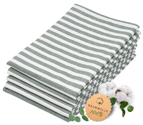 ZOLLNER 5er Set Geschirrtücher Baumwolle in 50x70 cm - saugstarke und langlebige Küchentücher - waschbar bis 60°C – in dunkelgrün gestreift- Gastronomiequalität - Oeko Tex® Zertifiziert