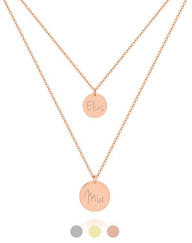 JOLA – mehrlagige Kette mit Gravur |10mm 12mm Plättchen Anhänger mit Namen | 316L Edelstahl | Namenskette | personalisierter Schmuck | Geschenke zum Muttertag Geburtstag Jahrestag