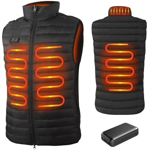 seenlast Heated Gilet for Men, Heated Vest with 10000mah power bank, Heated Jacket with 4 Heat Zones,3 Heat Settings Lightweight Heated Body Warmer for Outdoor Camping Riding Hiking, Machine Washable