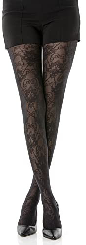 Gi&Gi 40 Denier Netzstrumpfhose, mit Zwickel aus Baumwolle für Damen, hergestellt aus umweltfreundlichem Garn, Blume, L/XL