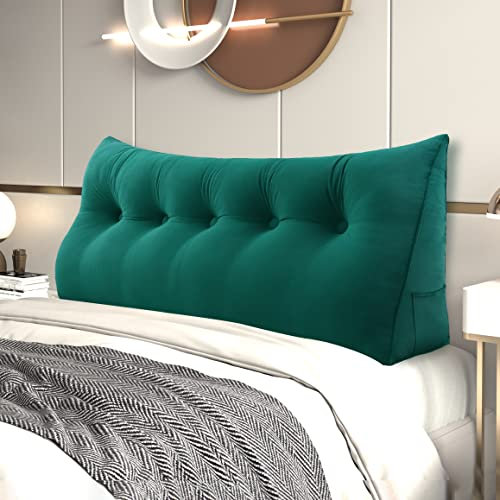 Johnear Rückenkissen Bett Keilkissen Sofa Rückenlehne Lesekissen, Lehnenkissen Dreieckige Kopfkissen Lendenkissen mit abnehmbarem Samt Bezug （Türkis, 160cm