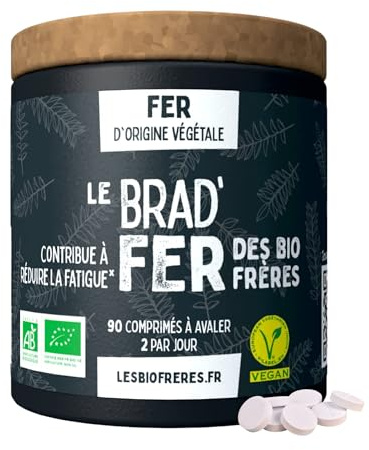 Les Bio Frères - Fer Bio Vegan 7 mg - 90 Comprimés - Cure 45 Jours - Réduction de la Fatigue - Soutien Immunitaire - Fer Hautement Assimilable - Fabriqué en France