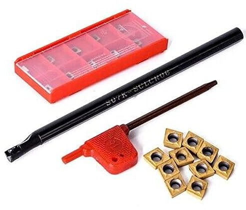 FACULX Set di 12 barre di alesatura per tornio, 7 mm, S07K-SCLCR06, supporto per barra di tornitura interna con inserti in carburo CCMT060204, chiave inglese