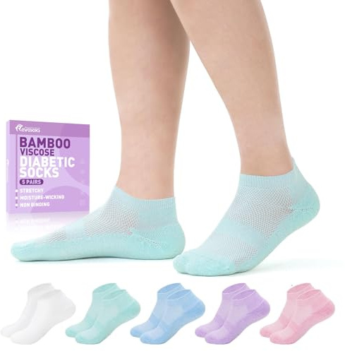 Revosoxs Diabetic Socks for Men Women,5 Pairs No Binding Low Cut Wide Seamless Socks for Women Men Size 7-9 9-11(Pure-Medium)