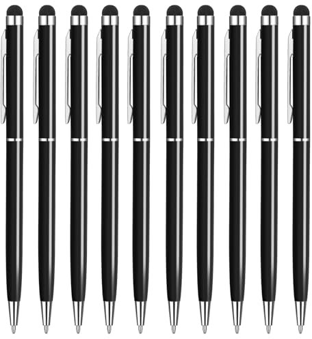 Lápiz para tablet [10 * negro] lápiz táctil y bolígrafo de tinta negra 2 en 1 para todos los teléfonos móviles, tabletas, iPhone i-Pad Pro Air Mini, reloj inteligente Samsung Galaxy, Microsoft Surface