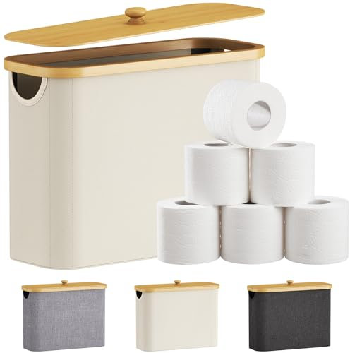 Lifewit Contenitore Carta Igienica, Cesto Porta Carta Igienica, Portarotoli Carta Igienica Scorta con Coperchio in Bambù, Organizer Bagno, Cestino Portaoggetti, Scatola, Bianco