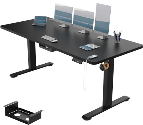 Devoko Höhenverstellbarer Schreibtisch 180x80 cm, 3 Memory-Handsteuerung mit USB-A, Elektrischer Schreibtisch Höhenverstellbar mit 18 MM Tischplatte, Sitz-Stehpult für Büro Homeoffice, Schwarz