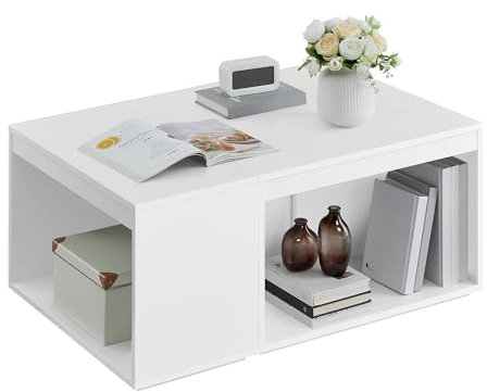 VASAGLE Couchtisch 3er Set, Beistelltisch, Kaffeetisch, Tisch mit Stauraum, anpassbar, rechteckig, modern, für Wohnzimmer, Schlafzimmer, Arbeitszimmer, schneeweiß LCT301W01