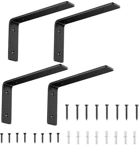 SKYSEN 16cm Regalhalterung 4 Stüke Winkel Regal mit Schrauben, Multifunktionale Metallwinkel 90 Grad für Wandhalterung Regal, Regalhalterungen Wandkonsole für Küche, Garage, Schwarz