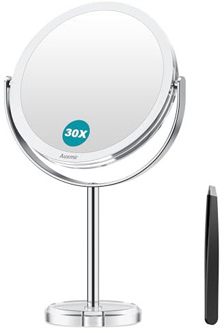 Auxmir Kosmetikspiegel 30X/1X, Schminkspiegel, Doppelseitiger Abnehmbarer Vergrößerungsspiegel, Tischspiegel mit 360°Rotation, Spiegel mit Vergrößerung, Rasierspiegel für Badezimmer Schlafzimmer Reise