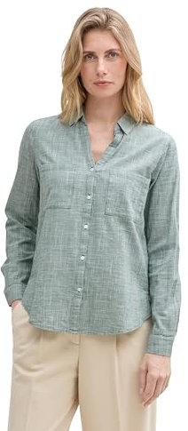 TOM TAILOR Damen 1035247 Bluse mit Brusttaschen aus Baumwolle, 30024-explorer Green, 38