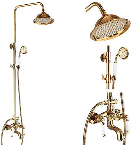 QUSYZD Goldfarbenes Duscharmatur-Set, Regendusche, Badezimmer, Wandmontage, Duschsystem, schwenkbarer Wannenauslauf, Badewannen-Duschmischer, Wasserhahn-Set, Typ B (Typ D)