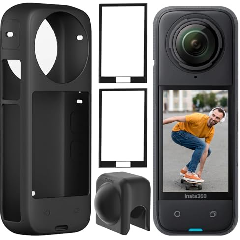 Semaiki Custodia in silicone per insta360 X4, protezione in silicone con copriobiettivo e 2 pellicole protettive compatibili con Insta360 X4