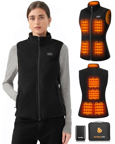 Sevdiea Pile Gilet Riscaldato Donna con Batteria Inclusa 16000mAh 7.4V, i,Gilet Riscaldato a Batteria con 9 Zone di-L Riscaldamento per Attività All'aperto Caccia