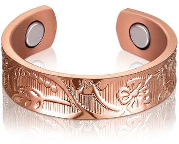 Bagues en Cuivre Pur Magnétiques Bagues Réglables pour Femmes Hommes Anneaux Magnétiques en Cuivre Massif Anneau de Doigt avec Aimants pour Cadeau d'Anniversaire Journée de la Femme Mère(Simple)