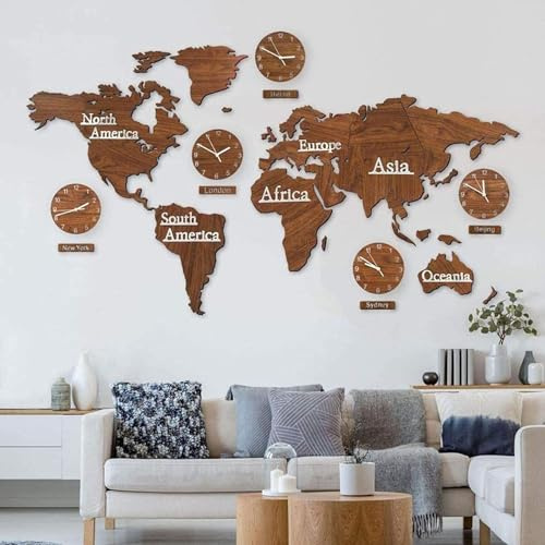 Decorazione Da Parete Con Mappa Del Mondo In Legno Per Soggiorno, Orologio Da Parete Creativo Mappa Del Mondo Creativo Fai Da Te, Orologi Da Parete Silenziosi 3d Mappe Adesivi Da Parete, Orologio Sosp