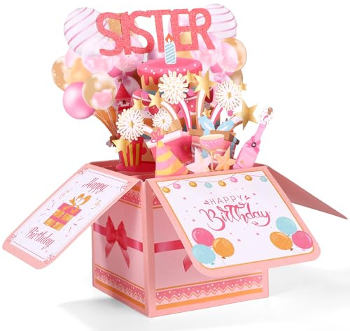 Gosknor Tarjeta Emergente Divertida Feliz Cumpleaños, Tarjeta de Cumpleaños 3D con Sobre Regalo Único para Hermanas y Hermanas Menores Recuerdo de Decoración Fiesta