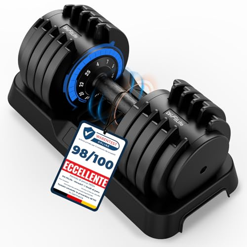 DH FitLife 25kg Manubri Regolabili da 4 a 25 kg, Set Manubri Componibili con 10 Pesi in 1, Manubri Regolabili Salvaspazio per Allenamento a Casa (25 kg x 1)