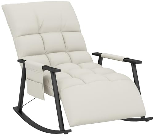 HOMCOM Fauteuil à Bascule pour Allaitement avec Repose-Pieds réglable 4 Positions et Dossier inclinable 5 Positions, Fauteuil pour Salon ou Chambre, capacité 120 kg, crème