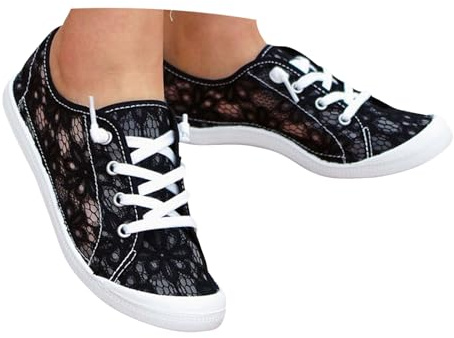 Hsternexy Chaussures plates pour femme - Dentelle Dirndl - Baskets en maille respirante - Chaussures d'été blanches - Chaussures de mariage - Chaussures de tennis - Chaussures de sport, B17 noir, 41