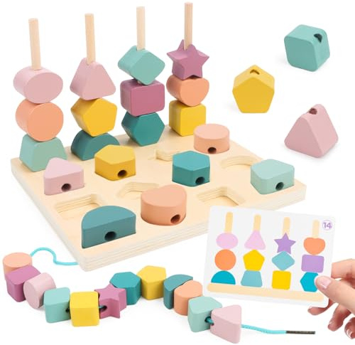 Yooyan Montessori Jouet à partir de 3, 4, 5 ans, jeu à emboîter, jeu d'enfilage, blocs de construction, jeu d'empilage, jeu éducatif, cadeau pour bébé, garçon et fille
