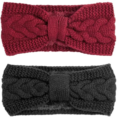DRESHOW Women Warm Knitted Headband Winter Ear Warmer Crochet Head Wraps Thick Fleece Lining Hair Bands