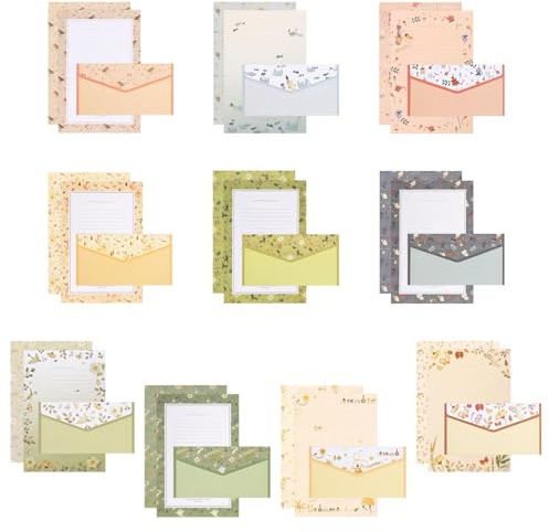 90 stycken brevpapper med kuvertset, 60 brevpapper A5 med 30 kuvert, 10 blommiga stilar inga bläckläckage, brevpapper och kuvert för kontorsmaterial inbjudningskort gratulationskort