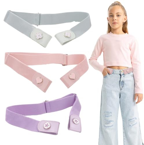 DIFLAX 3 Pezzi Bambini Cinture Elastiche Senza Fibbia Invisibili Regolabili Cintura Completamente Regolabili Cinture con Decorazione 3D Facili da Utilizzare per Ragazze