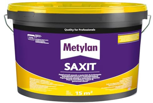 Metylan Saxit, Adesivo Acrilico Beige per Incollaggi di Rivestimenti in Interni, Piastrelle, Perlinature, Mosaici, PVC rigido, Schiuma di PVC, Sughero, Zoccolini e Battiscopa, Secchio da 6Kg