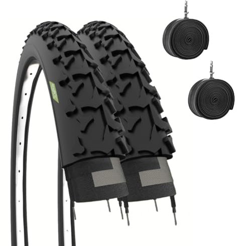 ECOVELO Unisex – Erwachsene 2 Reifen 26 x 1.90 2 MTB Abdeckungen 26 x 1,90 cm (50-559) + Kammern, Schwarz