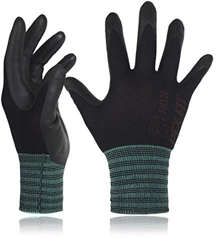 DEX FIT Premium Nylon Nitril Arbeitshandschuhe FN320; 3D-Komfort, Dehnbare Passform, Griff, Dünne, Leichte Arbeitshandschuhe, Langlebig, Atmungsaktiv, Kühl, Waschbar; Schwarz M (8) 1 Paar