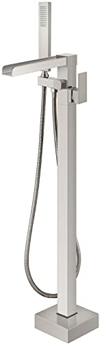 Aolemi Freestanding Bathtub Faucet Floor Mount Tub Filler Single Handle Brass Standing Bathtub Tap with Handheld Spray Swivel Right Angle Waterfall Spout Brushed Nickel