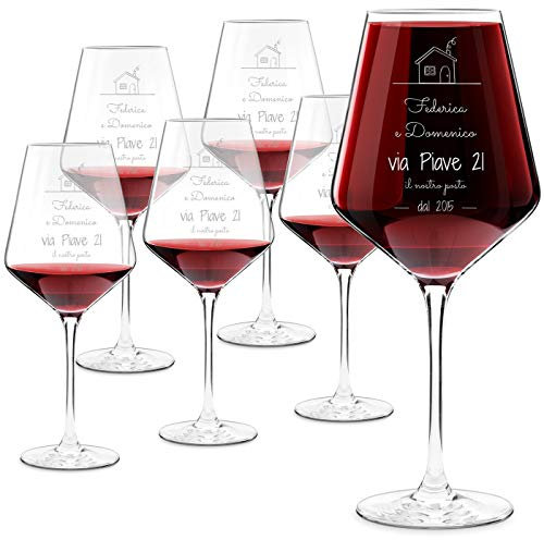 Maverton Calici da vino Avant-Garde - incisione personalizzata - 490 ml - set da 6 pezzi in vetro - ideale per vino rosso e bianco - regalo di matrimonio unico per la coppia - il Nostro posto