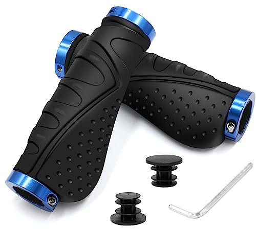 HNOOM Puños MTB Ergonómicos Antideslizantes de Caucho y Aluminio - Manillar Universal 22mm Con Doble Bloqueo para Bicicleta de Montaña, BMX, Scooter (Azul)