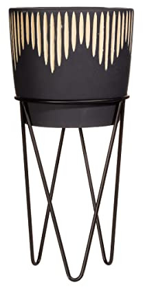 Sass & Belle Black Sgrafitto Planter With Wire Stand