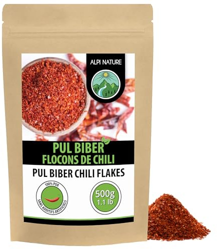 Alpi Nature Pul Biber Chiliflingor 500g, Pul Biber Chili Flingor, Krossad Chilipeppar för Matlagning