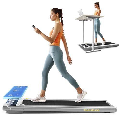 2 in 1 Electric Treadmill, Walking Pad Laufband für Zuhause, 10km/h Elektrisches Laufband mit LED, 2.25HP Under Desk Schreibtisch Treadmill, Fernbedienung und App, Doppelter Stoßdämpfung (Silber)