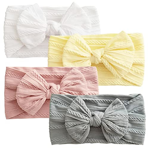 LECTNORE 4 Pcs Baby Turban Headband - Soft Bow Headwear Elastic Hair Bands for Newborns & Toddlers