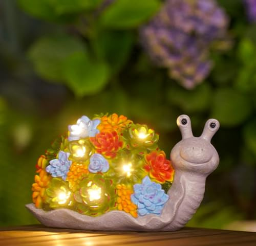 Goodeco Snail Statue Solar Garden Ornaments with Succulent 6 LED Lights